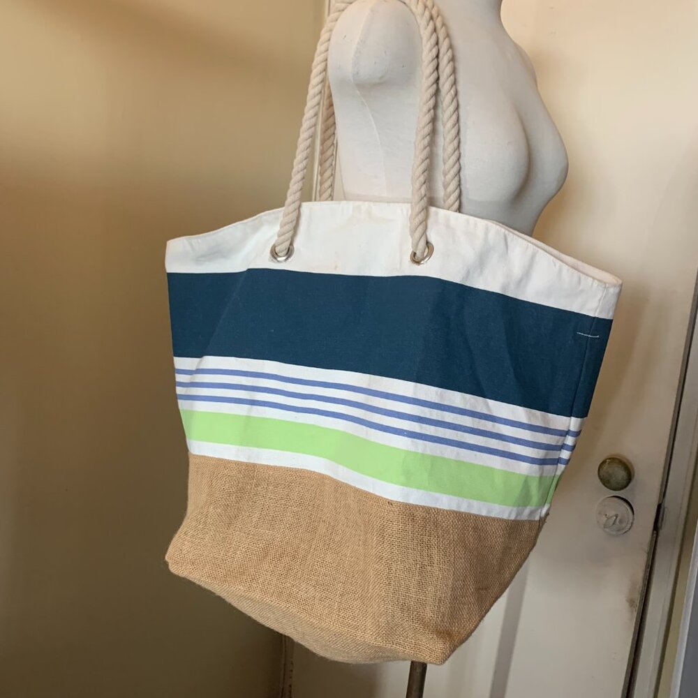 HUGE Tommy Bahama Top Handle Tote Shopping Beach Resort Bag Blue Lightweight